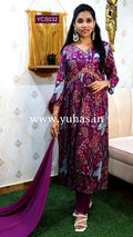 Indigo Blue Floral Printed Alia Cut Salwar Suit with Sequence and Bead Work - YCS032