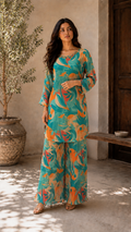 Seafoam Green Indo Western Style Top And Palazzo With Lining - YCS042
