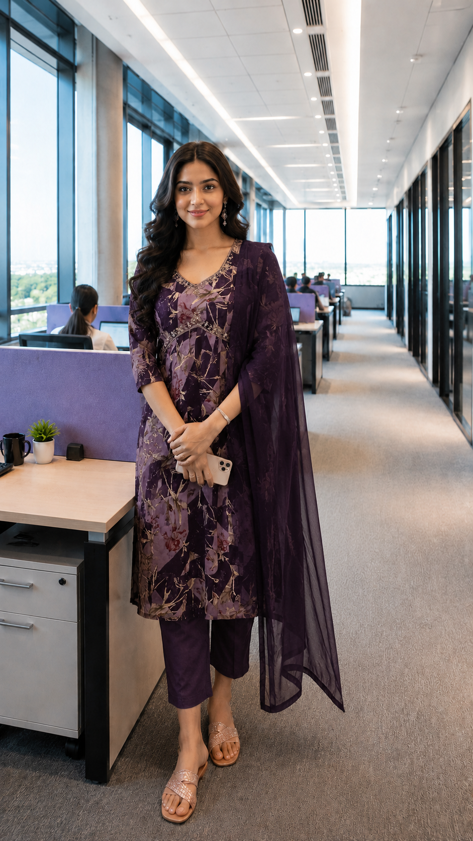 Purple Floral Printed Alia Cut Salwar Suit with Sequence and Bead Work - YCS046