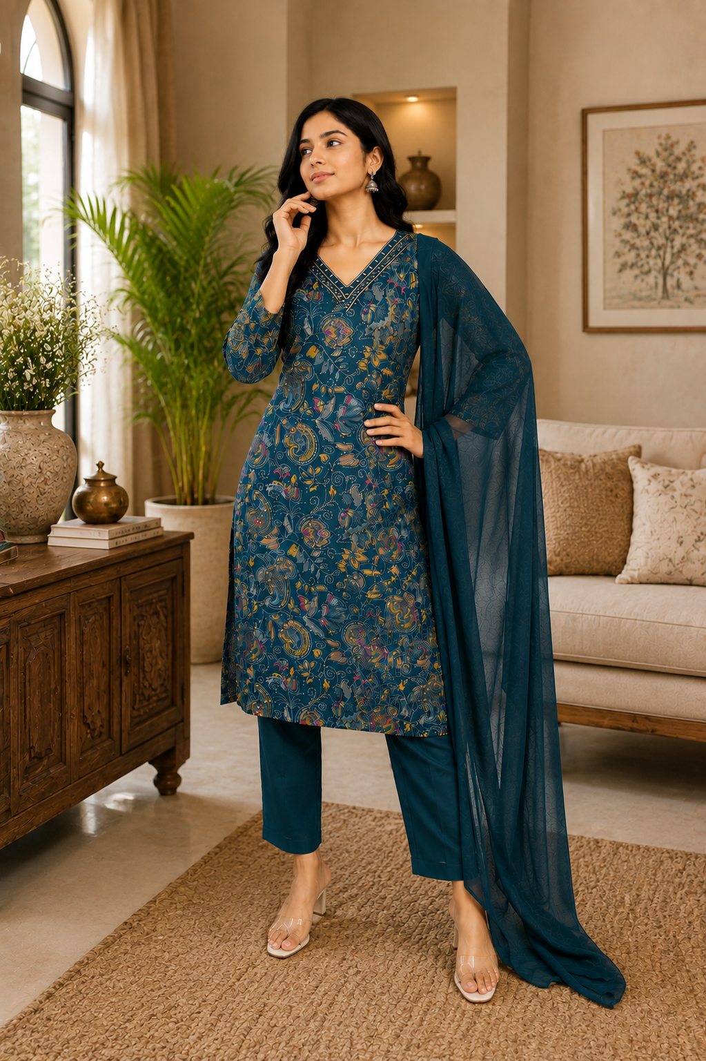 Green V neck Salwar ycs391