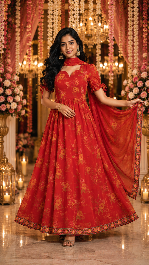 Orange Georgette Dress with Dhupatta - YCS437