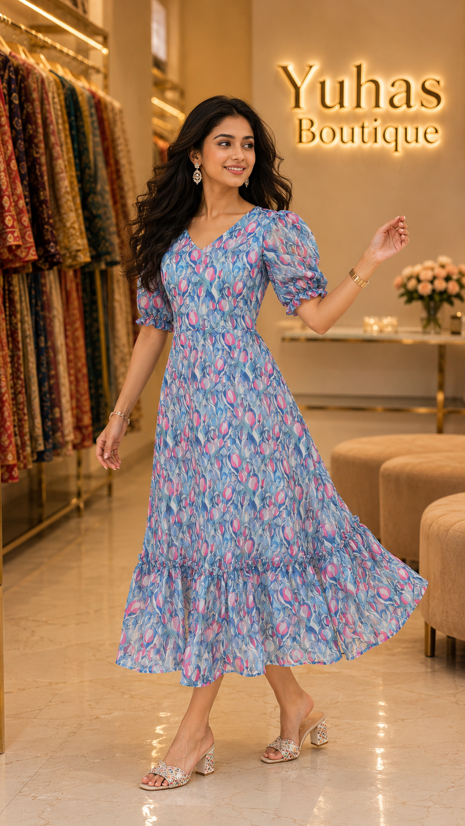 skyblue flora long maxi- YCS451