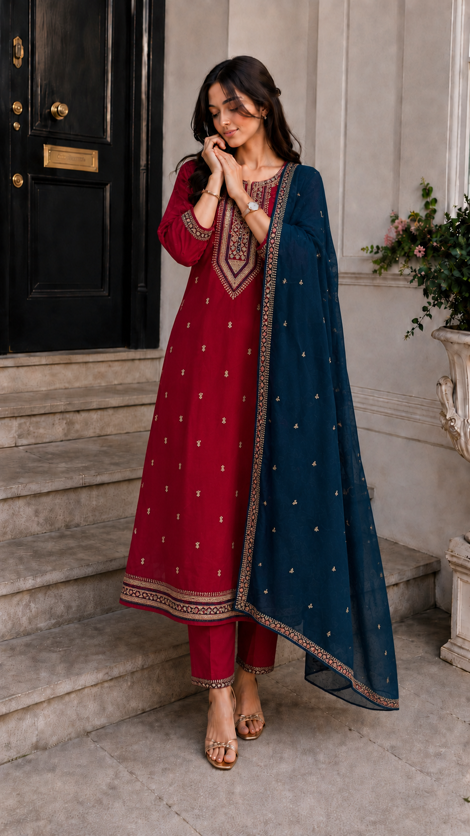 Pink WIth Green Anarkali salwar