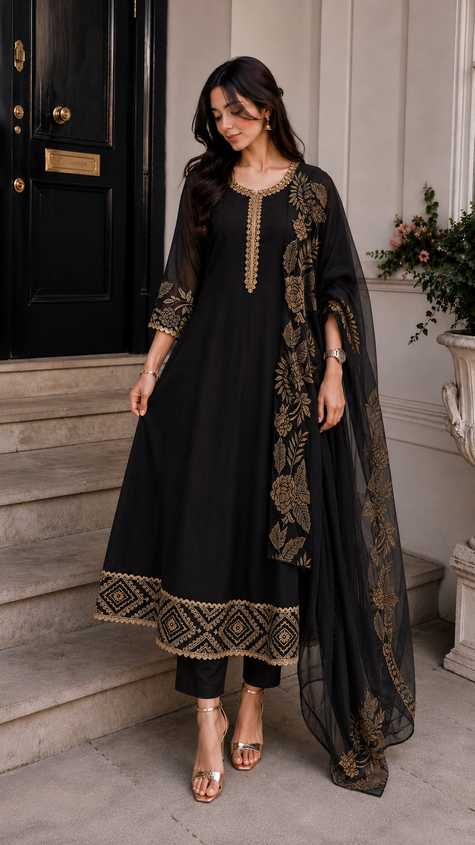 Premium designer long dress with elegant dhuppatta