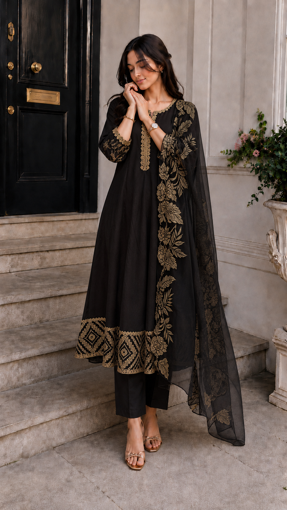Premium designer long dress with elegant dhuppatta