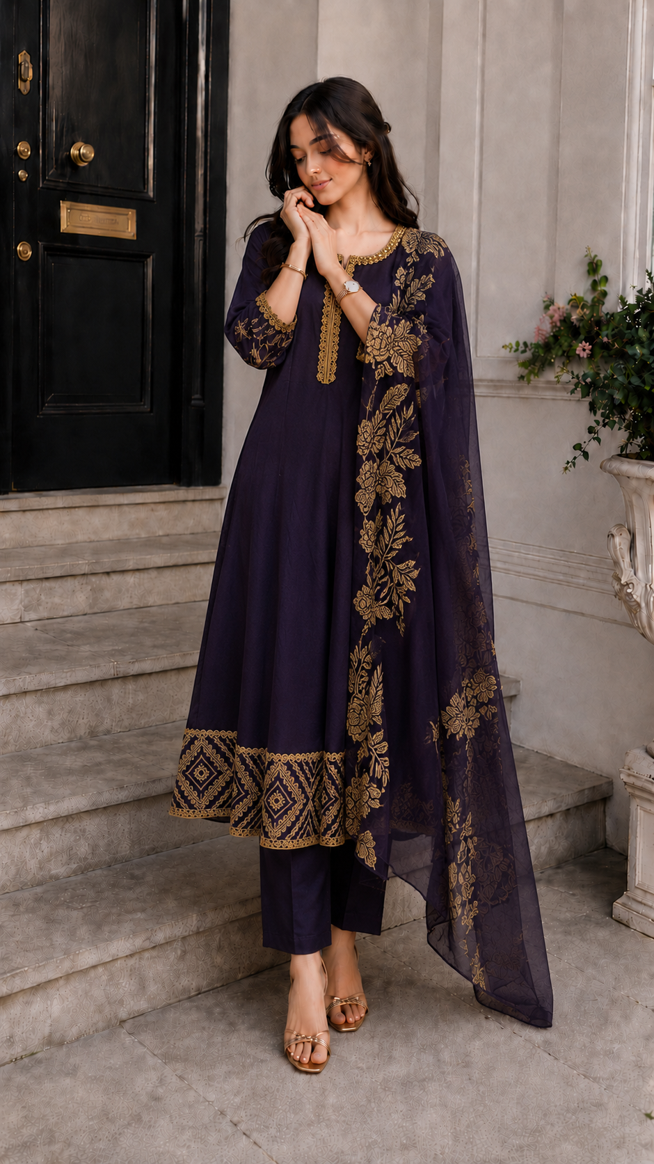 Premium Purple designer long dress with elegant dhuppatta