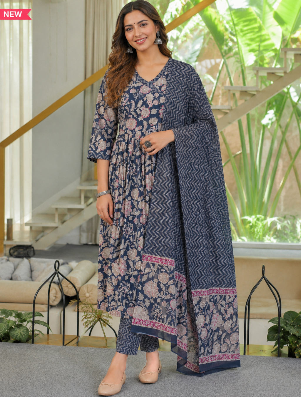 Pure Cotton Blue Anarkali - ycs784
