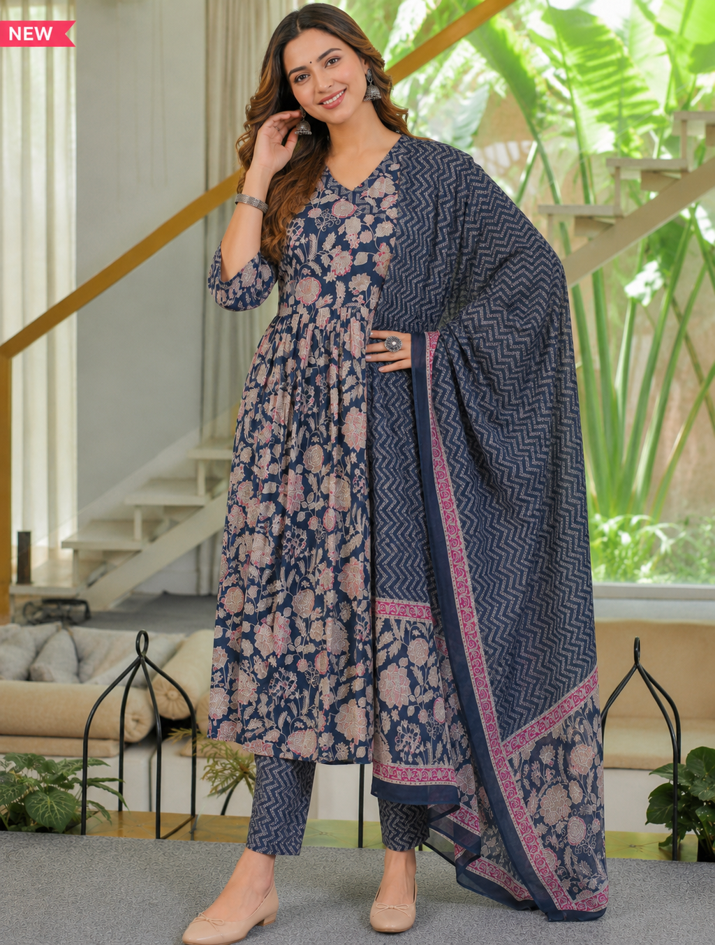 Pure Cotton Blue Anarkali - ycs784