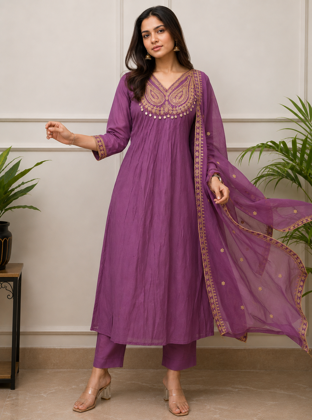Lavender mulchanderi salwar suit