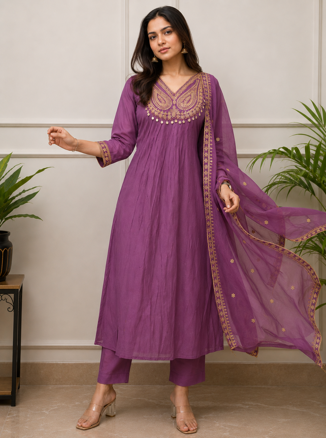 Lavender mulchanderi salwar suit