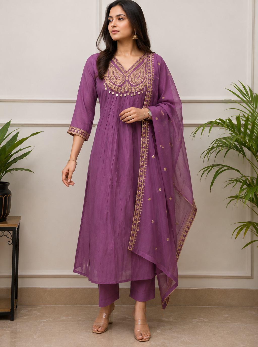 Lavender mulchanderi salwar suit