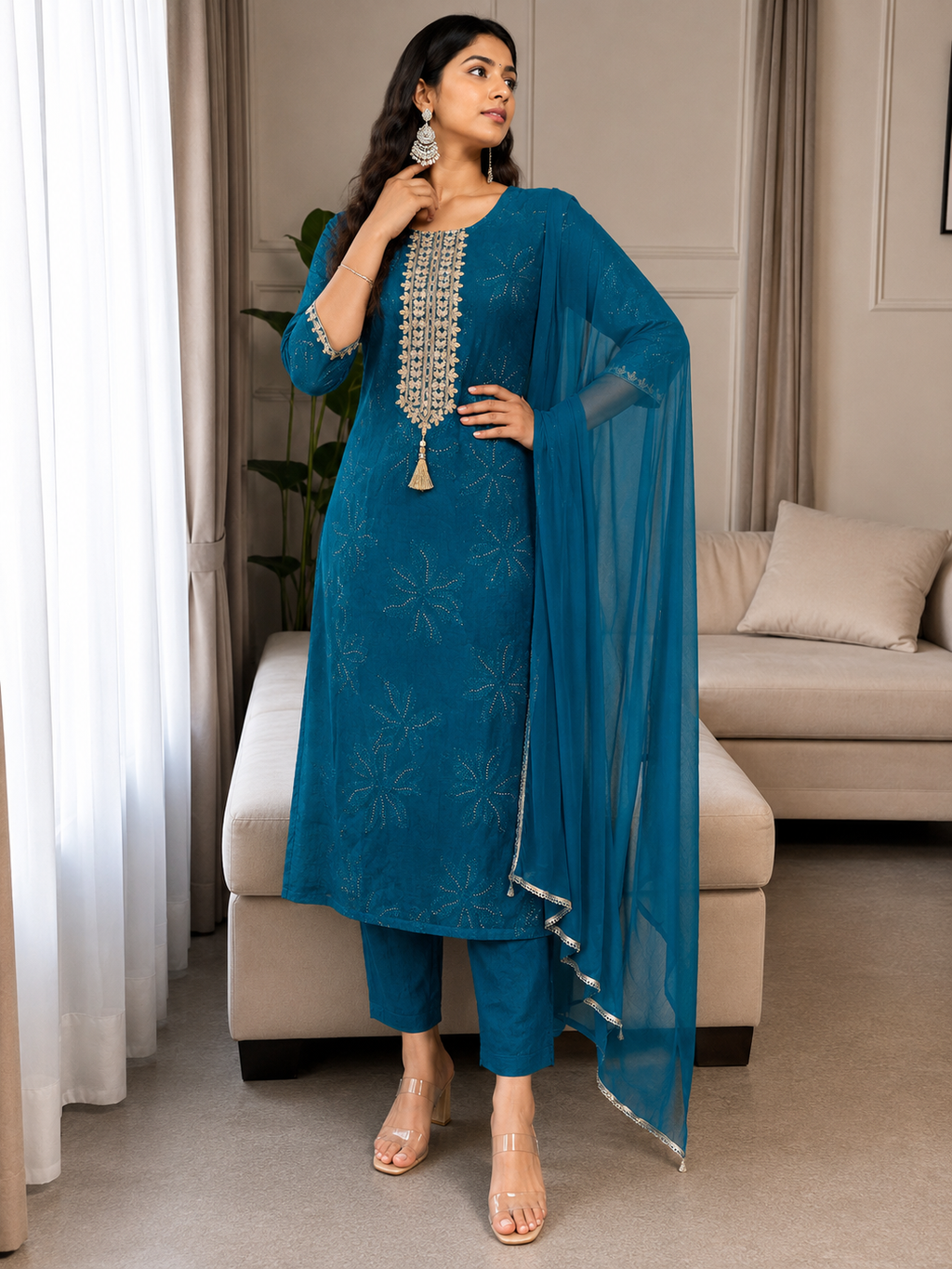 teal green texture salwar -YFS502