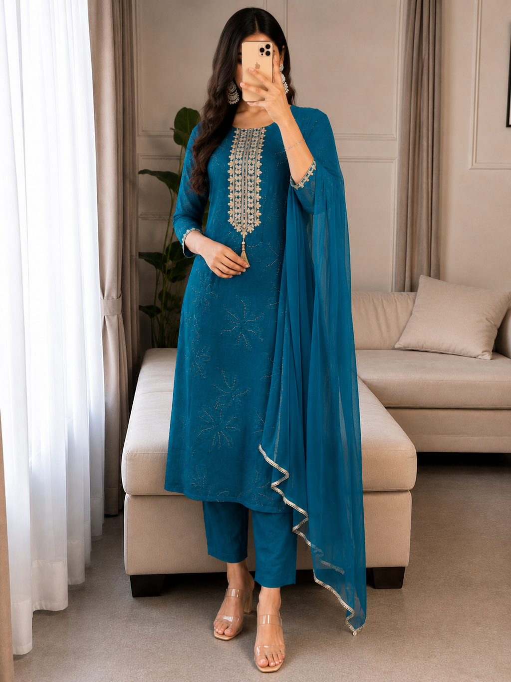 teal green texture salwar -YFS502