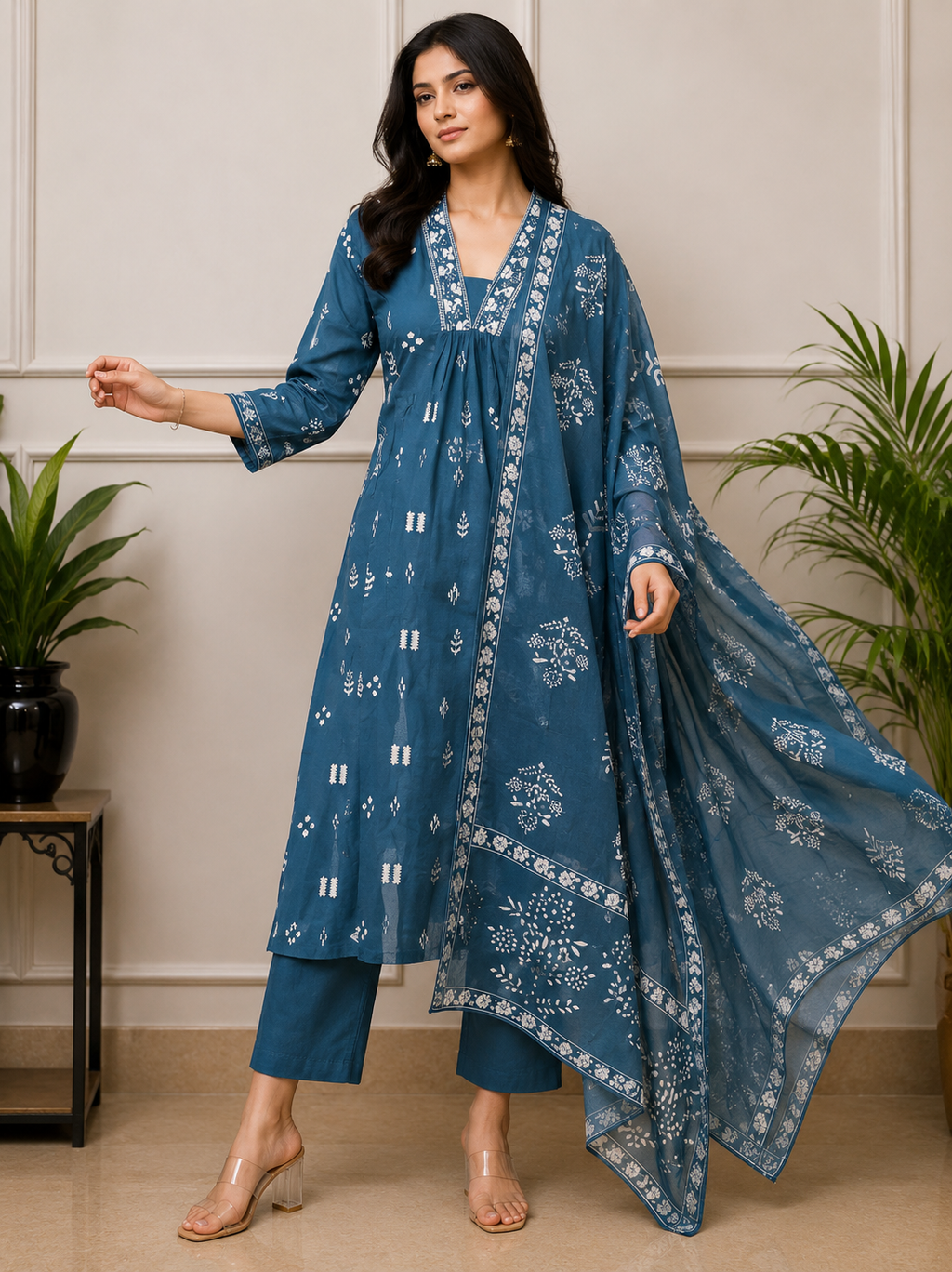 teal blue v neck salwar yfs530