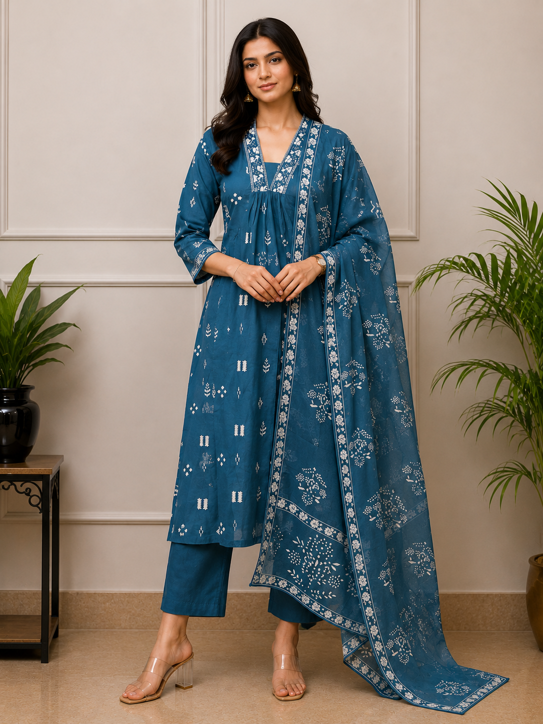 teal blue v neck salwar yfs530