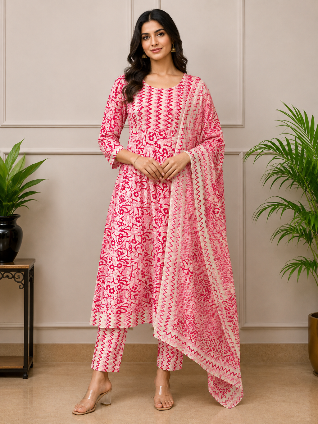 white baby pink snarkali salwar  yfs543