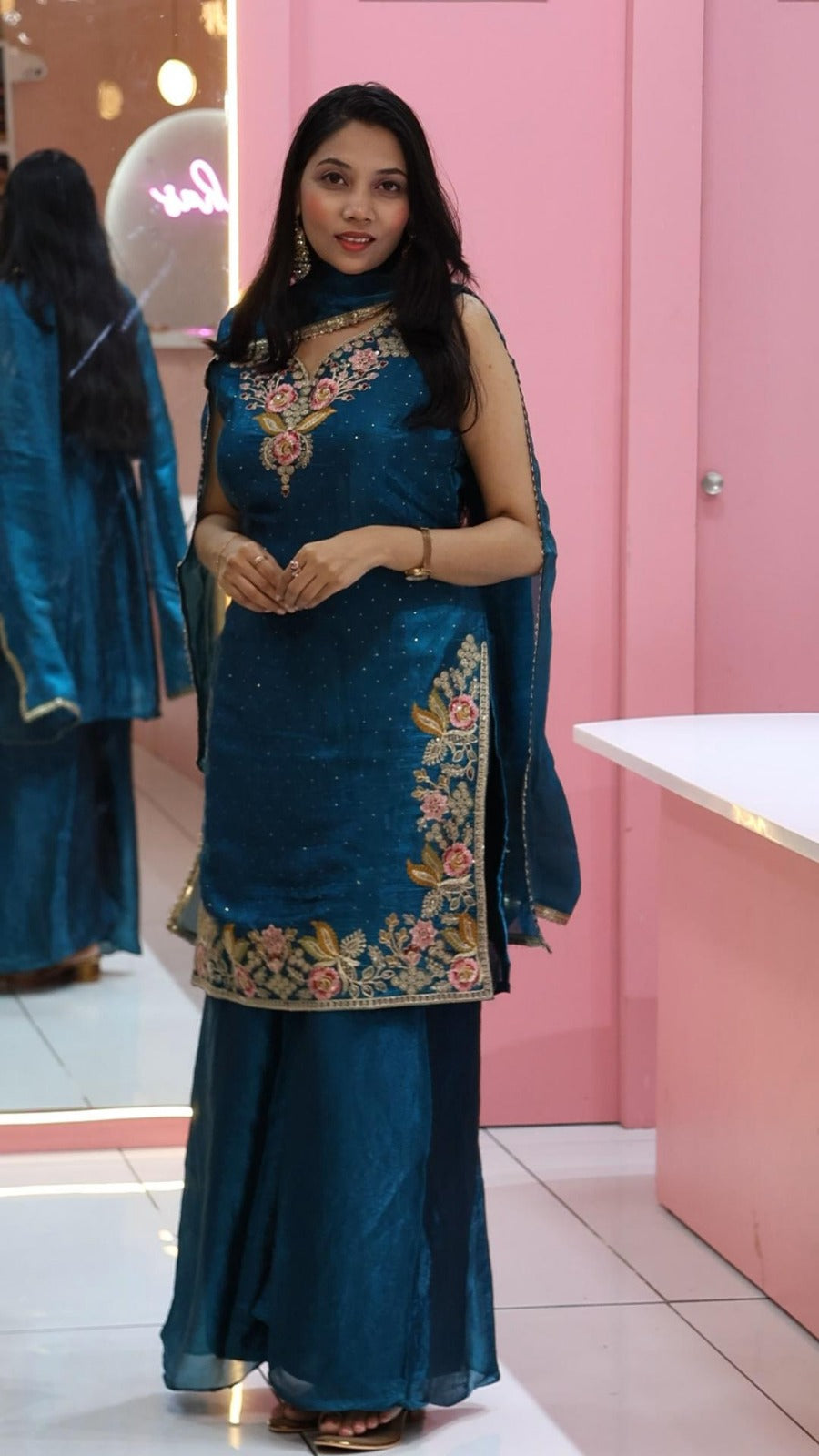 Premium teal green sharara