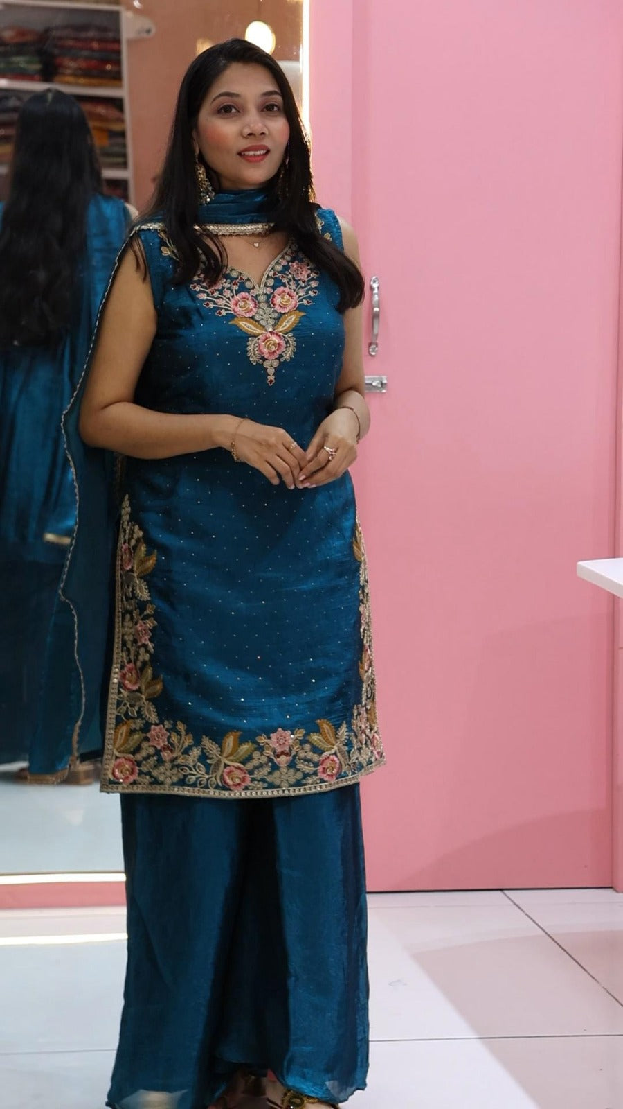 Premium teal green sharara