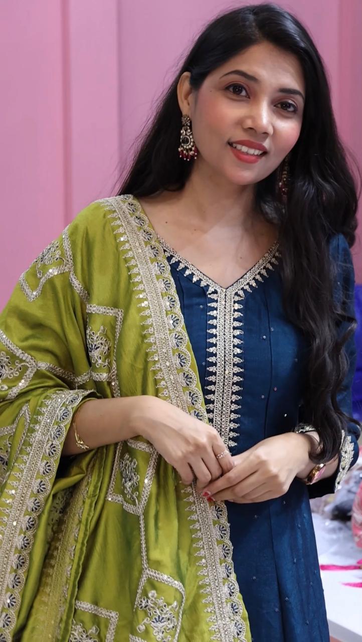 TEal greencontrast anarkali