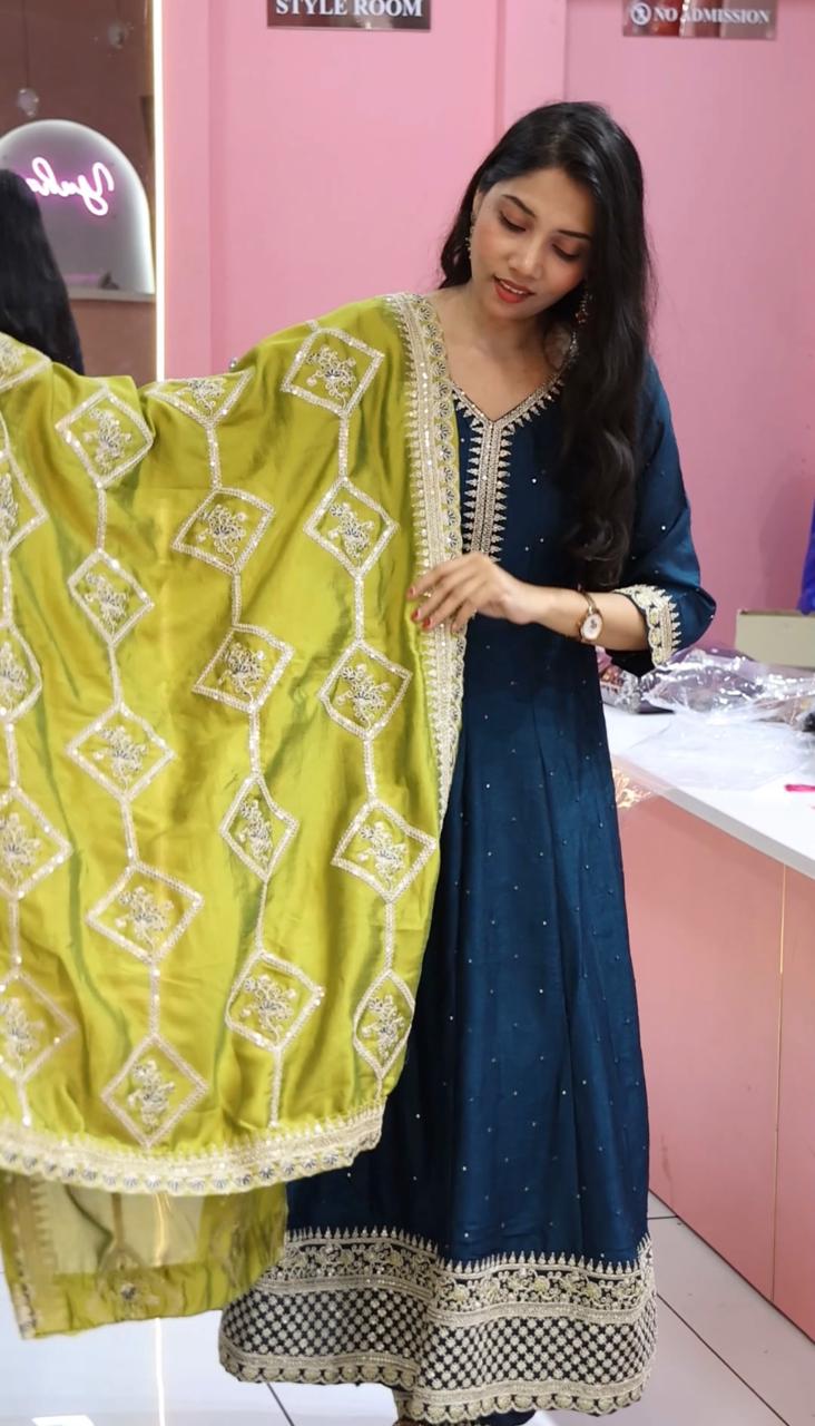 TEal greencontrast anarkali