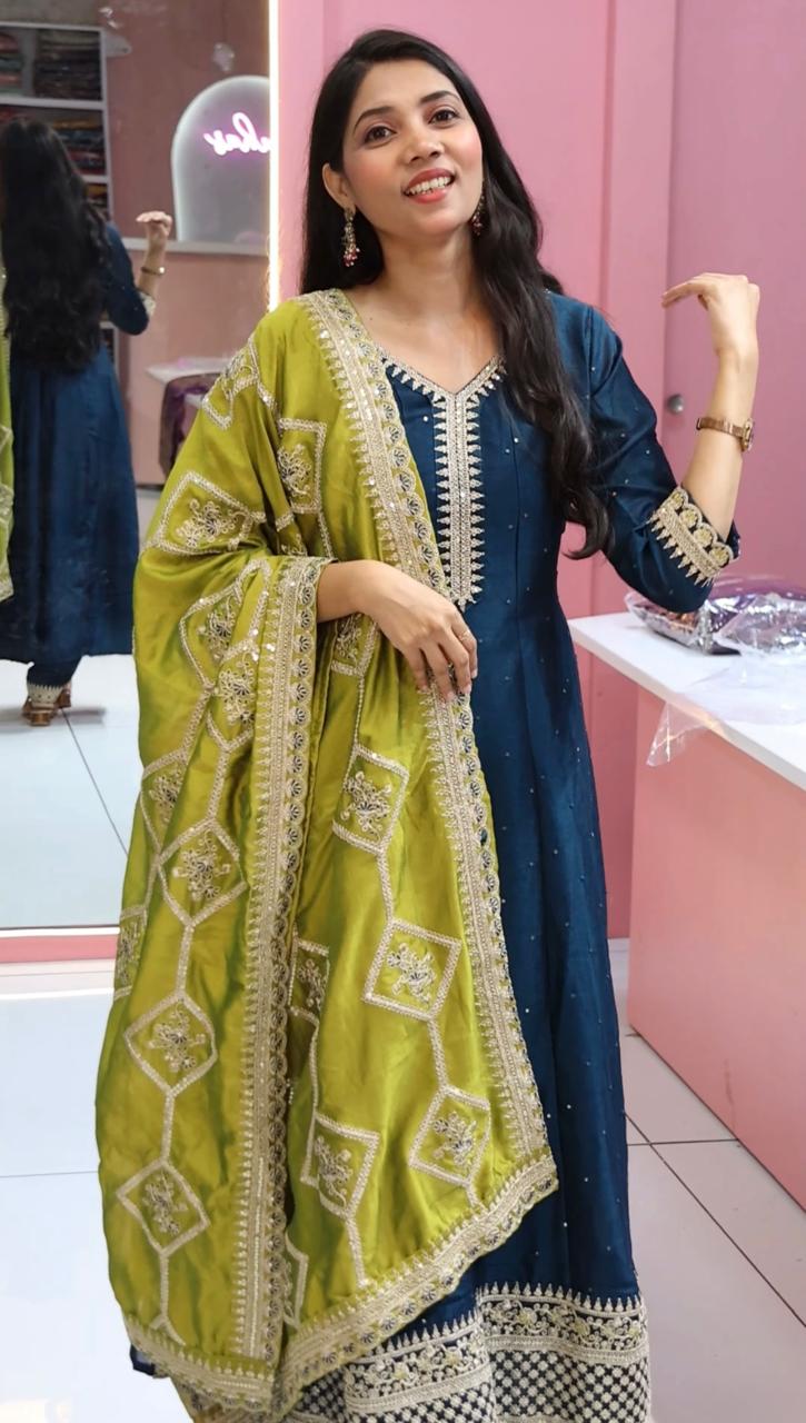 TEal greencontrast anarkali