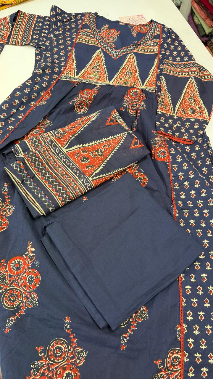 Pure Cotton Blue Anarkali - YVS238